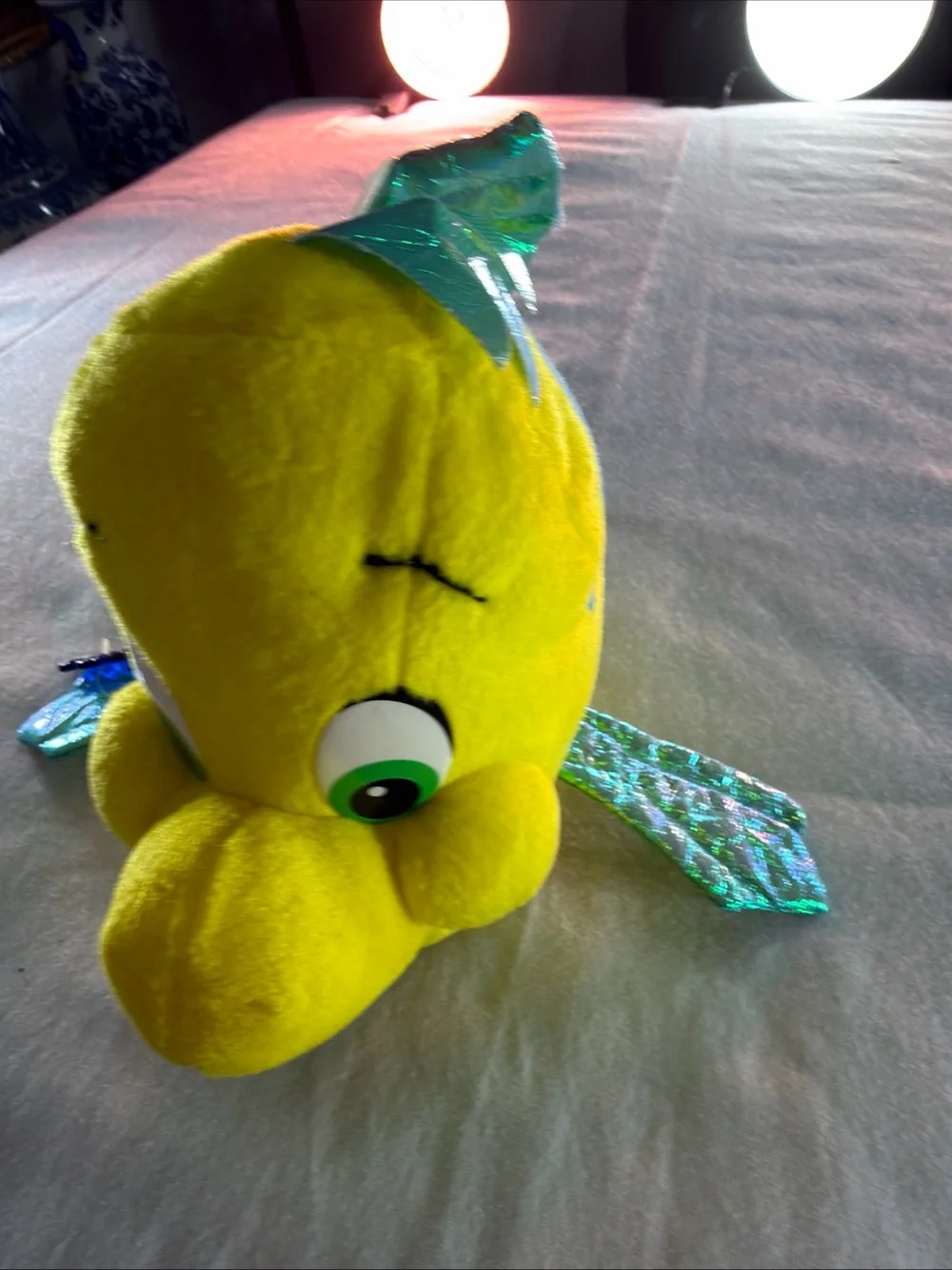 Disney Yellow & Blue Flounder Plush Fish with Shimmery Green Fins